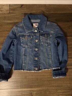SO Blue Girls' Denim Jacket with Raw Hem